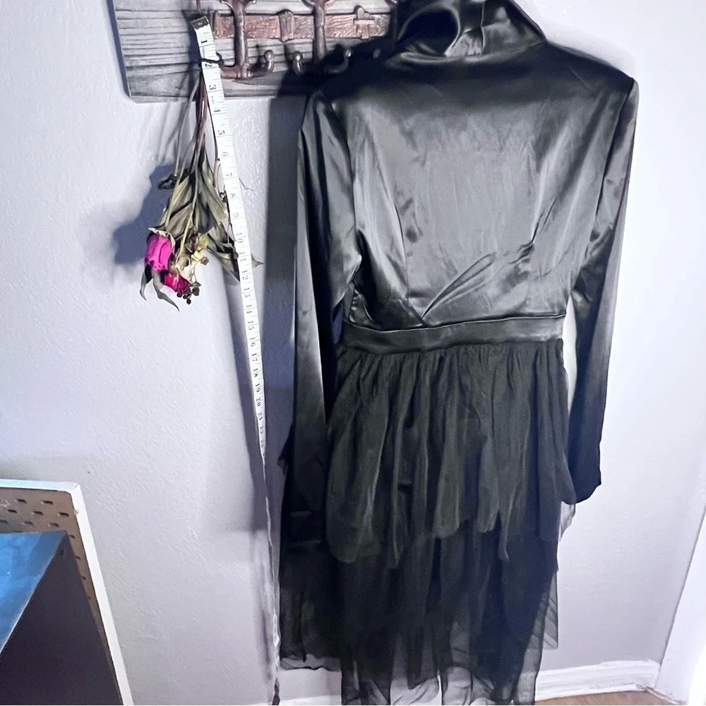 SHEIN x Farah NWT | Black Shawl Collar Mesh Hem Dress. Satin & Tulle🫀😻 s…